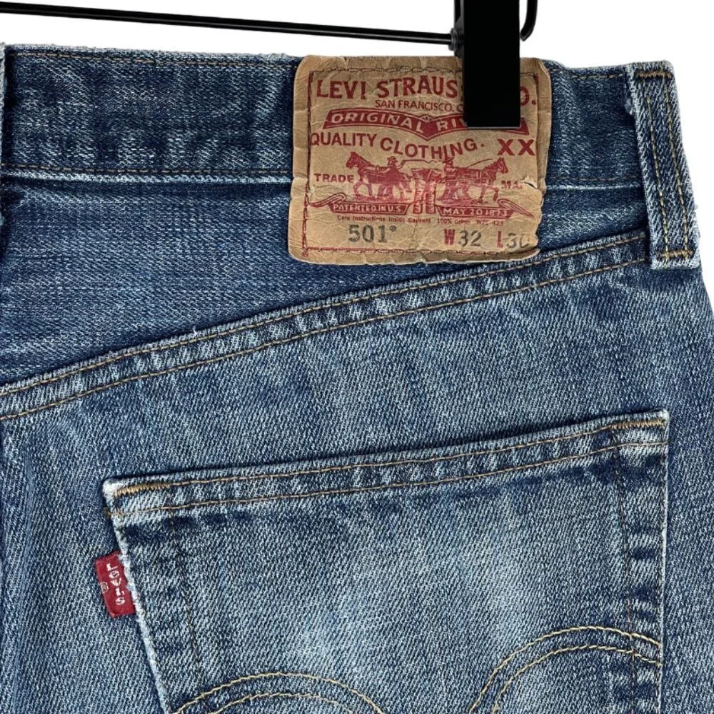 Levis Jean Shorts 30 High Rise Button Fly Raw Hem Cut Off Rigid Denim Casual